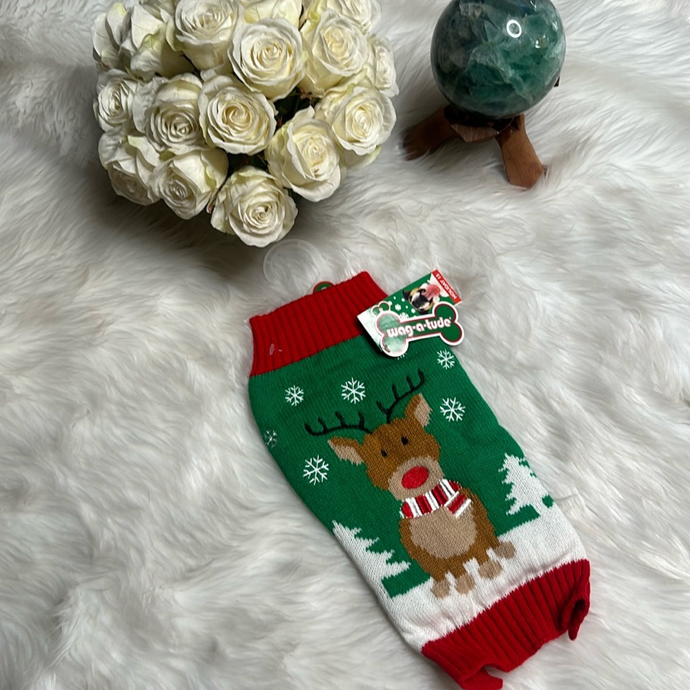 Wag-A-Tude size small reindeer Christmas sweater for dogs